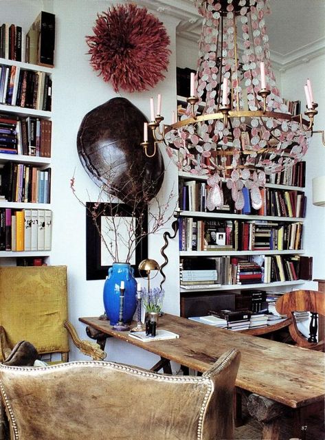 Bohemian Library, Book Office, Interior Vignette, Haute Bohemian, Studio Spaces, Desk Job, Eclectic Living Room, Bohemian Interior, Turtle Shell