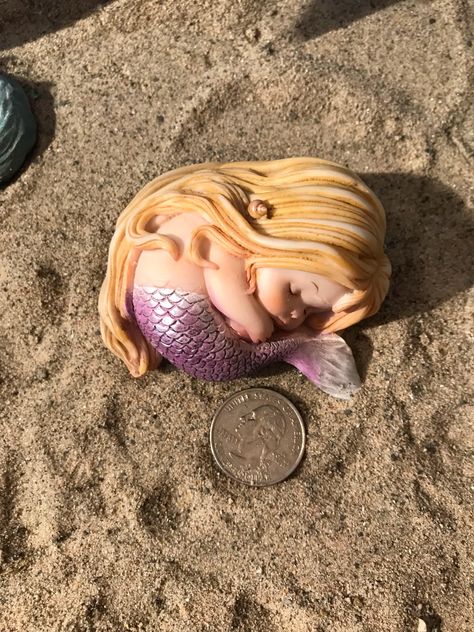 Tropical Fairy, Sleeping Mermaid, Miniature Mermaid, Pretty Blonde Hair, Coastal Garden, Water Fairy, Pretty Blonde, Mermaid Figurine, Fairy Art Dolls