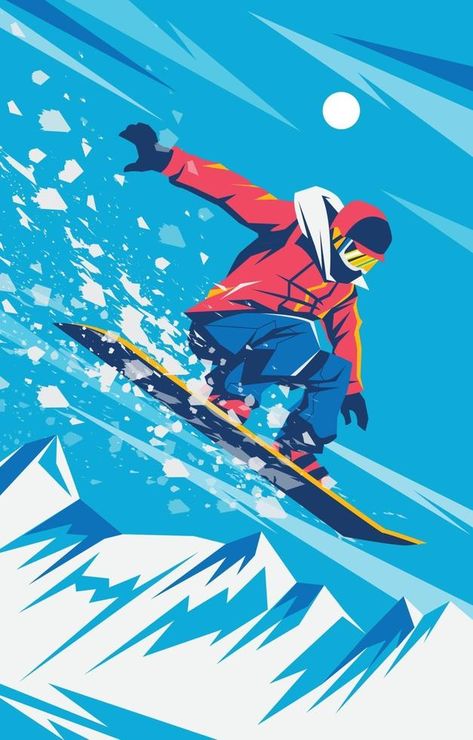 Winter Sport with Snowboarding Concept Snowboard Art Design, Snowboard Graphic Design, Snowboarder Painting, Snowboarding Sketch, Snowboarder Illustration, Snowboarding Illustration, Snowboard Wallpaper, Snowboarding Art, Snowboard Illustration