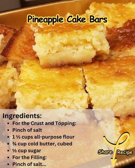 Indulge in a tropical treat with this Pineapple Cake Bars recipe, a delightful dessert that brings... Bars Dessert Recipes, Bliss Bars, Bars Dessert, Cake Bars Recipe, Pineapple Delight, Dessert Squares, Golden Pineapple, Summer Sweets, Pineapple Desserts