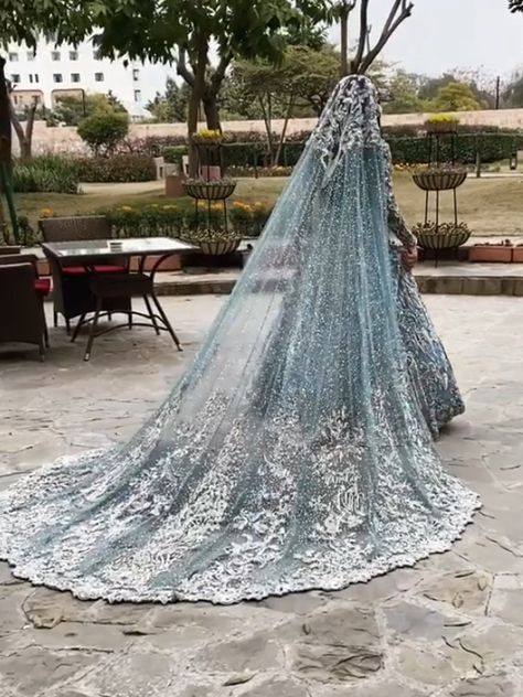 Desi Wedding Veil, Tail Dupatta Bride, Blue Walima Dress, Blue Indian Wedding Dress, Ice Blue Wedding Dress, Blue Wedding Dress, Nikah Outfit, Red Bridal Dress, Desi Wedding Dresses