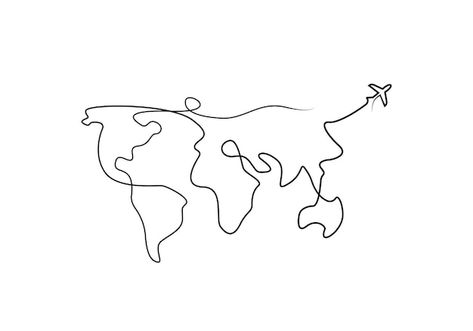 World Line Tattoo, World Map Fine Line Tattoo, Book Line Art Tattoo, Continent Tattoo, One Line Drawing Tattoo, One Line Tattoo Ideas, One Line Art Aesthetic, World Map Line Art, World Line Art