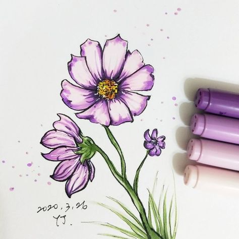 #art #illustration #apple #dots #markers #korokart #flowers Alcohol Marker Flowers, Flowers With Markers, Marker Flowers, Twin Markers, Markers Drawing Ideas, Markers Drawing, Paintings Ideas, Art Markers, Pretty Drawings