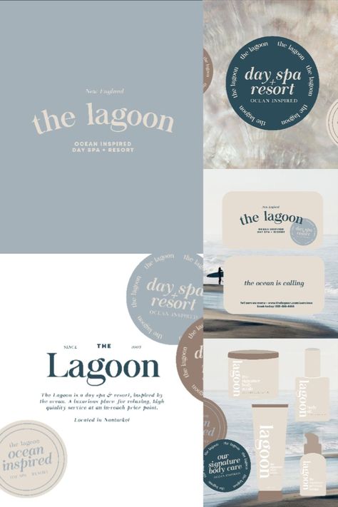 branding design for an imaginary day spa and resort -- the lagoon! Coastal Branding Design, Spa Branding Design, Med Spa Branding, Mood Ceo, Ocean Branding, Gfx Inspiration, Esthetician Branding, Brand Persona, Spa Branding