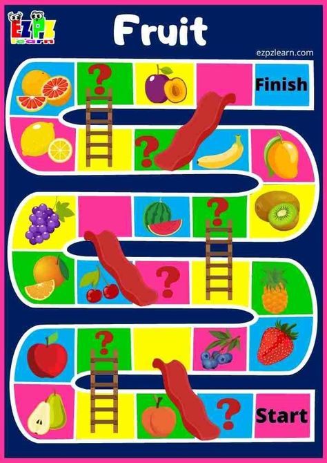 Free Printable Slides And Ladders English Game Topic Fruit For Preschool Kindergraten Activities English Games For Kids, Ladders Game, Classroom Goals, Printable Board Games, English Games, Board Games For Kids, Speech Therapy Activities, Kids Learning Activities, English Language Learning