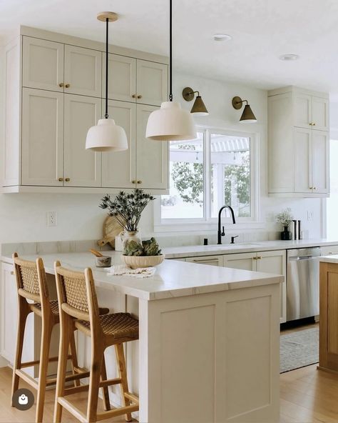 Small Kitchen With Peninsula And Island, Open Kitchen Into Dining Room, Island In Breakfast Nook, Kitchen Peninsula Before And After, Kitchen With Peninsula Seating, L Shaped Kitchen Counter With Seating, Gallery Kitchen With Peninsula, L Counter Kitchen, Peninsula Bar Stools