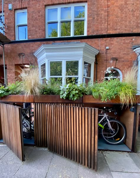 Garden Bike Storage, Bicycle Storage Shed, Outdoor Bike Storage, Bike Shelter, Outdoor Garden Storage, Backyard Storage, Outdoor Biking, Back Garden Design, Garden Storage Shed