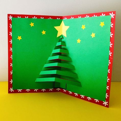 Tarjeta con árbol de Navidad 3D. Postal navideña pop up Card Diy Ideas, Christmas Card Diy, Christmas Card Wishes, Pop Up Christmas Cards, Christmas Bulletin, Pop Up Art, How To Make Christmas Tree, Craft Christmas, Homemade Christmas Cards