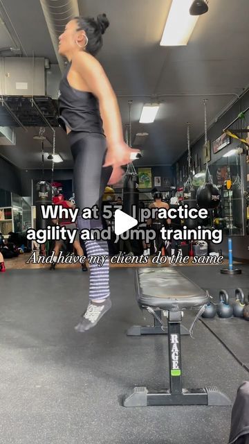 40K views · 1.4K likes | Tina Tang - Strength trainer, CPT, RKC, SFL, Menopause specialty on Instagram: "Why at 53, I practice agility and jump training⁣ (And have my clients do the same)⁣ ⁣ For nearly a year, I’ve been including agility and  jump training into my exercise goals. The aim for me is to increase my agility, reaction time, coordination and athleticism. ⁣ Besides that, I want relevant exercises that slow or stop bone density loss.  Thank you @1fithunter for progressing me from the beginning!⁣ ⁣ By adding in agility and jump training for over 50, we get the following benefits that normally dulls with age:⁣ ⁣ ⁣1. Practice reacting quickly and powerfully. Power by definition is the ability the generate force quickly. Let’s age with power.⁣ ⁣ 2. Train total body cordination. Ever s Balance And Agility Exercises, Reaction Time Exercises, Jump Training Workout, Speed And Agility Workout Training, Agility Exercises, Functional Training Workouts, Agility Workouts, Exercise Goals, Jump Training