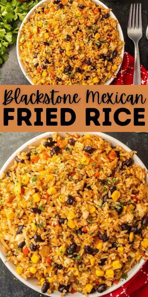 Mexican Rice On Blackstone Griddle, Mexican Food Blackstone, Blackstone Griddle Tailgate Recipes, Blackstone Rice, Blackstone Fried Rice Recipe, Blackstone Flat Top Grill Recipes, Blackstone Fajitas, Easy Mexican Rice Recipe, Blackstone Meals