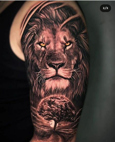 Jungle Lion Tattoo, Big Cat Tattoo Sleeve, Lion Sleeve Tattoo Men Ideas, Lion Tattoo Half Sleeve, Leones Tattoo, Lion Sleeve Tattoo, Trending Tattoo Designs, Leo Lion Tattoos, Lion Arm Tattoo