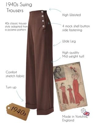 1940s Style Clothing & 40s Fashion 40s Aesthetic Outfits, Sewing Vintage Clothes, Trouser Patterns For Women, 40s Fashion 1940s Style, Trouser Sewing Pattern, 1940s Inspired Fashion, 1930s Outfits, 1940s Looks, Trousers Pattern