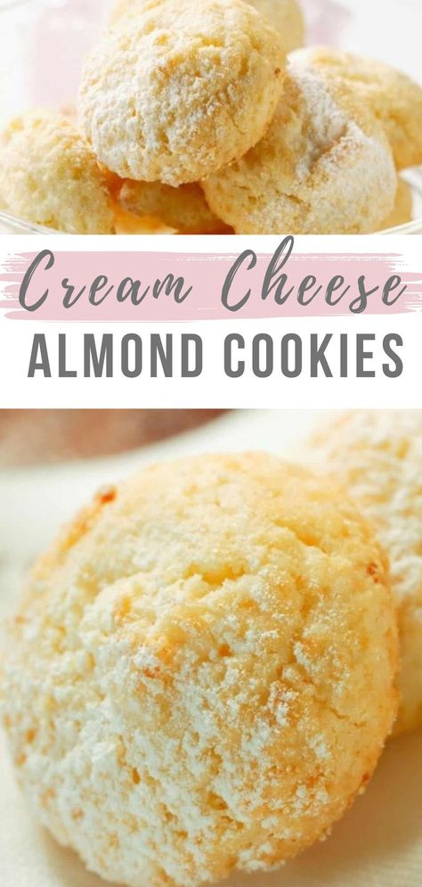 Looking for last minute Christmas cookies? Cream Cheese Almond Cookies are simple and quick to make and just melt in your mouth. The perfect easy Christmas or holiday cookie recipe. Almond Flavored Sugar Cookies, Clean Christmas Cookies, Christmas Cookies With Almond Extract, Almond Cookies Christmas, Christmas Almond Cookies, Easy Almond Cookies, Christmas Cookies Cream Cheese, Almond Cookies Recipes Easy, Cream Cheese Cookies Recipes