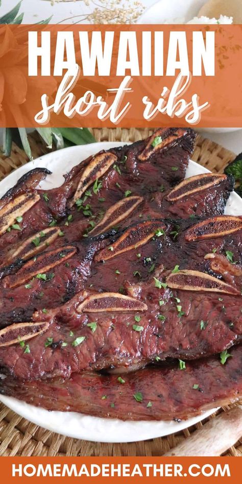 Maui Ribs Recipe, Hawaiian Short Ribs, Flanken Short Ribs Recipe, Ribs Marinade Recipe, Short Rib Recipes Oven, Flanken Ribs, Grill Meals, Traditional Hawaiian Food, Pork Short Ribs