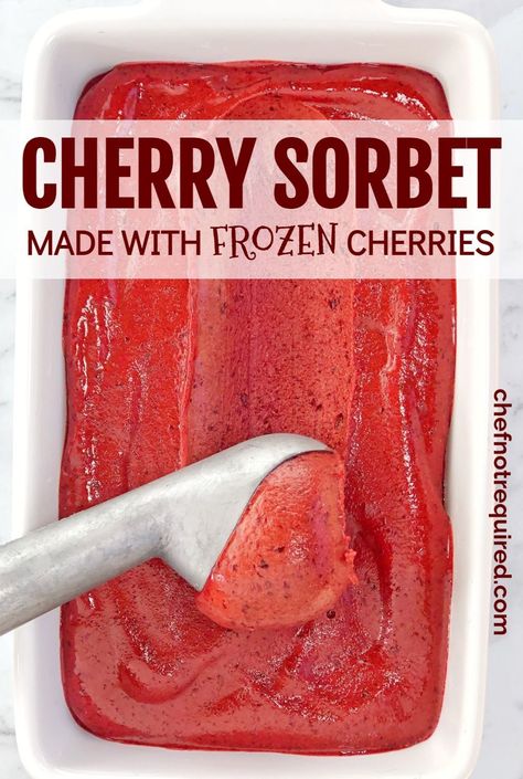 Frozen Fruit Treats Healthy, Recipes For Frozen Cherries, Sorbet Recipes Easy Healthy, Ninja Creami Cherry Sorbet, Homemade Fruit Sorbet, Frozen Sorbet Recipes, Cherry Sorbet Recipe, Frozen Fruit Sorbet Recipes, Frozen Cherry Recipes Healthy