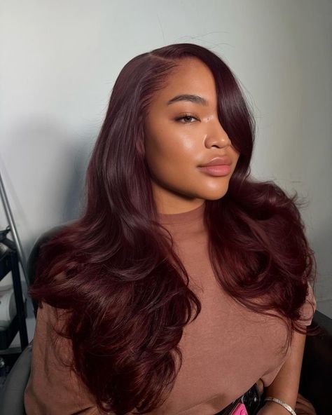 Cherry Cola Hair Black Women, Auburn Black Women, Dark Cherry Cola Hair Color Brown Skin, Dye Hair Black Women, Auburn Brown Hair Black Women, Red Brown Hair Black Women, Cherry Dark Red Hair, Dark Burgundy Hair Black Women, Mahogany Red Hair Color