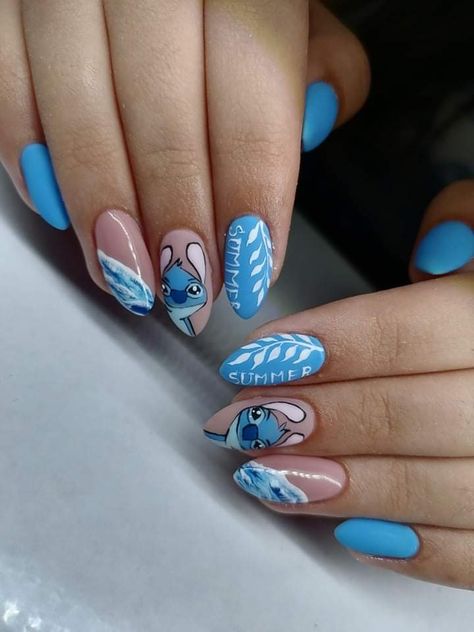 Nails ideas Lilo And Stitch Nail Art, Stitch Nails Acrylic, Stitch Nails Disney, Stitch Nail Designs, Lilo And Stitch Nails, Stitch Nails, Animation Nails, Disneyland Nails, Stitch Items