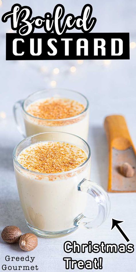 A wonderful winter drink from the South which is perfect for holiday season. This Boiled Custard recipe has simple ingredients put together to make a magical taste. You only need eggs, milk, cream sugar and vanilla. Making this recipe requires patience and timing. Try this drink with your family! #boiledcustard #boiled #custard #southerndrink #winterdrink #dessertdrink #deliciousdessertdrink #beverage #drinks Boiled Egg Custard, Vanilla Custard Drink, Holiday Custard Drink, Custard Drink Recipe, Hot Custard Recipe, Boiled Custard Drink, Homemade Boiled Custard, Steamer Drink Recipes, Boiled Custard Southern