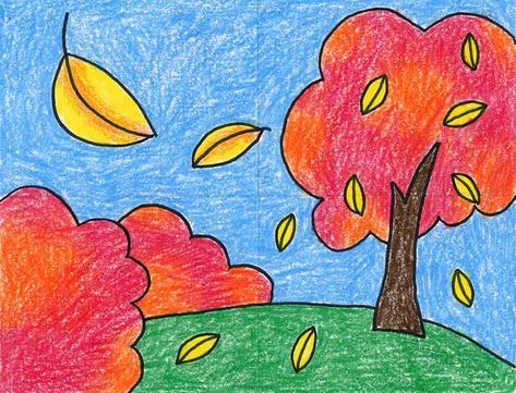 Easy Art Pictures To Draw, Autumn Easy Drawings, Autumn Pictures For Kids, How To Draw Autumn, Fall Drawings For Kids, Autumn Pictures Art, Autumn Drawing Ideas Easy, Autumn Drawing Pencil, Autumn Drawing Easy