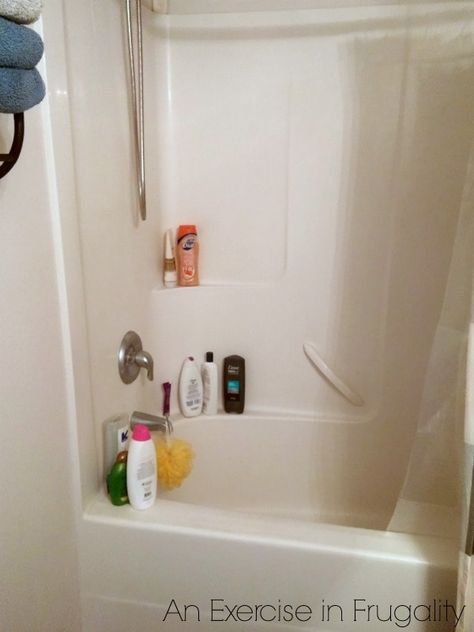 Bathtub Shower Organization, Store Shampoo In Shower, Bathtub Shampoo Storage Ideas, Tub Shower Storage Ideas, Bathtub Shower Storage Ideas, Bathtub Storage Ideas Shower Tub, Shower Tub Organization, Diy Shower Organizer, Diy Shower Organization Ideas