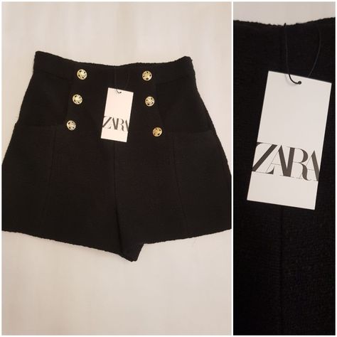 ZARA BLACK SHORTS WITH BUTTONS, SIZE M Zara High-waisted Shorts, Zara Mid-rise Black Shorts, Zara Bottoms With Built-in Shorts, Zara Black High-waisted Shorts, Zara Cotton Shorts With Built-in Shorts, Zara Black, Black Shorts, Casual Shorts, Zara