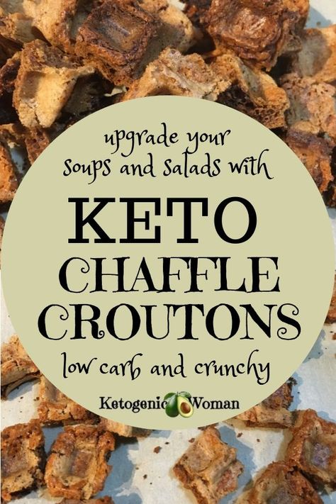 I just found another use for chaffles. Make these chaffle croutons next time you serve salads or soup. They are a delicious crunchy addition that's low carb, keto, gluten free, and soooo tasty. Try them today! #croutons #chaffles #homemade #ketogenic #lowcarb Keto Croutons, Good Salads, Crouton Recipe, Ketogenic Woman, Crouton Recipes, Keto Chaffle, Broccoli Cheese Soup Recipes, Boiled Egg Diet Plan, Simple Keto