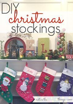 diy personalized christmas stockings • notice the LITTLE things How To Put Names On Stockings Diy, Names On Stockings Diy, Personalized Stockings Diy, Christmas Decoration Bedroom, Budget Holiday Decor, Christmas Stocking Ideas, Dollar Store Christmas Diy, Stockings Diy, Christmas Stocking Decorations