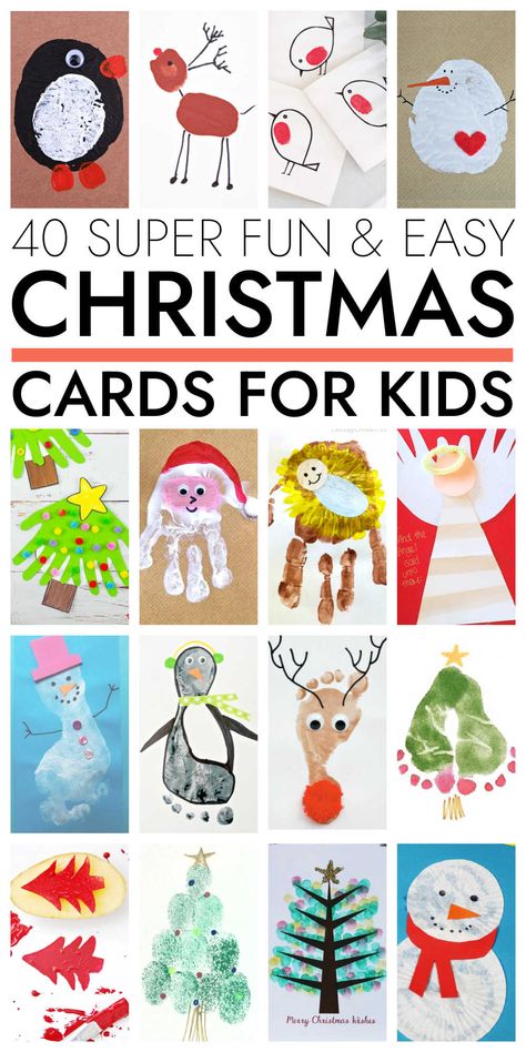 40 Fun Christmas Cards Kids Can Make Easily Christmas Cards Handmade Handprints, Toddler Xmas Card Ideas, Handprint Cards From Kids Christmas, Footprint Xmas Cards, Eyfs Xmas Card Ideas, Christmas Cards From Kids Handmade, Christmas Cards Toddlers Handmade, Christmas Cards By Toddlers, Children’s Christmas Card Idea