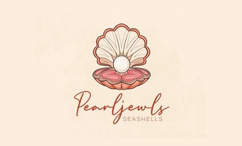 I will design hand drawn seashell logo with revision Seashell Logo Design, Pearl Logo Design, Shell Logo Design, Seashell Logo, Shell Logo, Pearl Tattoo, Shell Artwork, Jewelry Logo Design, Pearl Logo