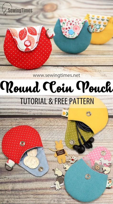 Pochette Diy, Diy Coin Purse, Earphone Pouch, Round Coin Purse, Coin Purse Pattern, Purse Sewing Patterns, Pouch Sewing, Bags To Sew, Sewing Machine Projects