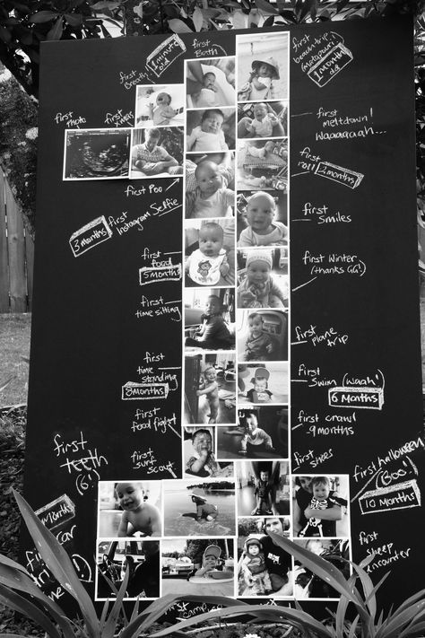 Pictures As Party Decorations, First Birthday Picture Board Ideas, 1st Birthday Photo Decorations, 1st Birthday Photo Board Ideas, Special 1st Birthday Ideas, Black And White Photo Party Decor, First Birthday Photo Board Ideas, 1st Birthday Party Photo Display, Diy 1st Birthday Photo Board