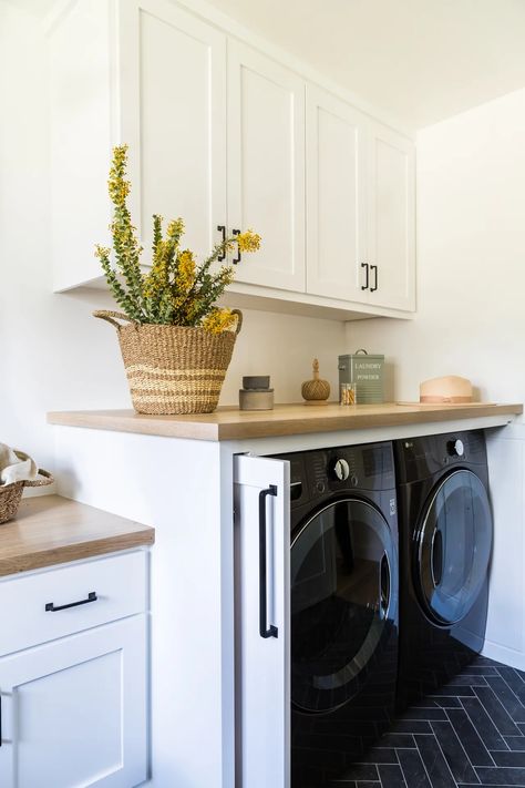 10 hidden laundry cabinet ideas that hide away the clutter | Laundry Cabinet Ideas, Hidden Laundry Rooms, Laundry Bathroom Combo, Small Laundry Room Ideas, Laundry Cabinet, Hidden Laundry, Hidden Cabinet, Pantry Laundry Room, Small Laundry Room Organization