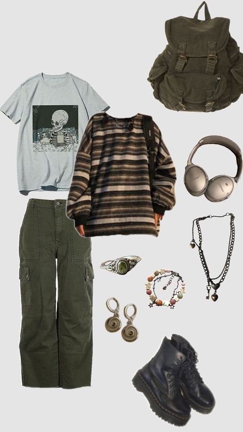 #grunge #grungeaesthetic Outfit Inspo Indie Grunge, Outfits For Colder Weather, Unique Grunge Outfits, Comfy Grunge Outfits Winter, Grunge Winter Fits, Grunge Clothes Ideas, Nature Grunge Outfit, 80s Grunge Aesthetic Outfits, Cozy Grunge Outfits