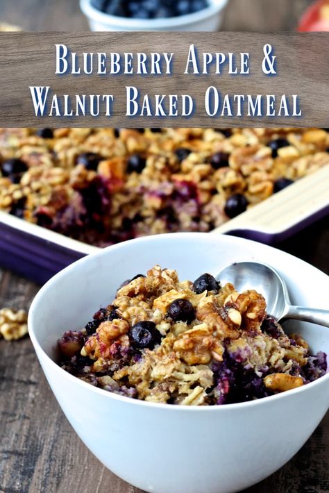 Blueberry Apple & Walnut Baked Oatmeal Apple Walnut, Baked Oatmeal Recipes, Blueberry Oatmeal, Oatmeal Breakfast, Blueberry Recipes, Nutritious Breakfast, Breakfast Items, Baked Oatmeal, Oatmeal Recipes