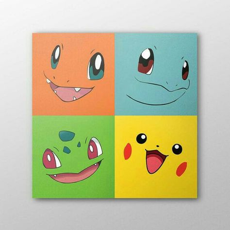 Awe, cute Pokemon wall art.   Looks pretty simple. Pokeball Painting, Pokemon Room, Starter Pokemon, Pokémon Party, Pokemon Painting, Mini Toile, Pokemon Diy, Pokemon Poster, Pokemon Craft