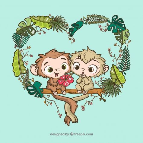 Monkey Couple Drawing, Monkey Couple, Drawn Couple, Monkey Love, Nature Art Drawings, Couple Drawing, Love Hand, Graphic Editing, Vector Hand