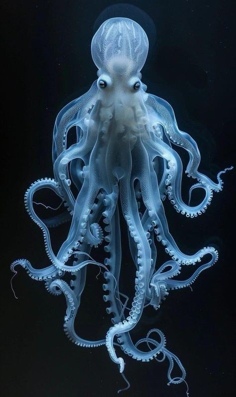 Giant Squid Aesthetic, Deep Water Animals, Real Octopus Pictures, Rare Sea Creatures, Unique Sea Animals, Unique Sea Creatures, Octopus Photos National Geographic, Octopus On Head, Ocean Animals Aesthetic