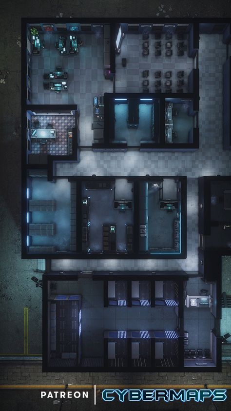 Futuristic Police, Cyberpunk Police, Prison Battlemap, Cyberpunk Battlemap, Cyberpunk Office, Futuristic Police Station, Sci Fi Base Battlemap, Cyberpunk City Map, Cyberpunk Police Station