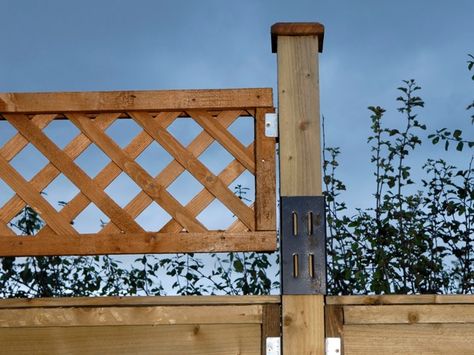 Fencing With Trellis Top, Trellis Topped Fence, Adding Trellis To Top Of Fence, Trellis On Top Of Fence, Fence Extension Ideas For Dogs, Adding Lattice To Top Of Fence, Fence Post Extension, Fence Extenders For Privacy, Fence With Trellis Top