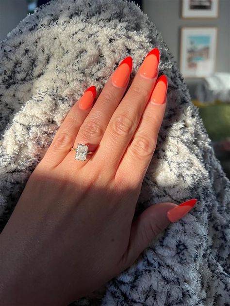 Two Tone French Tip Nails, Acrylic Manicure, Cruise Nails, Tip Nails, Orange Nails, Minimalist Nails, French Tip Nails, French Manicure, French Nails