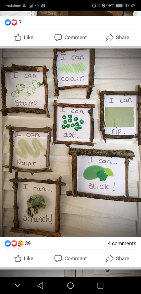 Art Area Reggio Inspired, Reggio Board Ideas, Outside Art Area Eyfs, Reggio Wall Displays, Reggio Emilia Board Ideas, Natural Nursery Ideas Eyfs, Small World Display Board Eyfs, Art Area Display Eyfs, Documentation Ideas Early Childhood