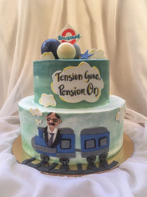 Retirement cake , whipped cream cake Railway Cake, Retirement Cake Decorations, Retirement Party Cakes, Welcome New Employee, Retirement Cake, Fondant Figures, Retirement Party, Retirement Parties, Cake Creations