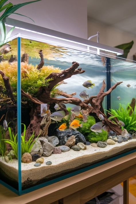 13 Stunning Ideas for a 125-Gallon Freshwater Aquarium Fish Aquarium Ideas Decoration, Aquarium Ideas Decoration, Fish Tank Fresh Water, Aquascape Aquarium Ideas, Freshwater Aquarium Ideas, Community Fish Tank, Fish Aquarium Ideas, Fish Tanks Ideas, Cool Fish Tank Decorations