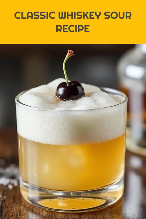 Shake things up with a classic Whiskey Sour! This easy cocktail combines rich whiskey, zesty citrus juice, and a hint of sweetness that will have your taste buds dancing with joy. Perfect for gatherings or a cozy night in, this timeless drink dates back to the 1800s and has endless variations to suit your palate. Whether you're a whiskey lover or a curious beginner, crafting this refreshing libation at home is a breeze. Grab your ingredients and join the world of Whiskey Sour enthusiasts today! Rusty Nail Cocktail, Penicillin Cocktail, Sour Cocktails, Whiskey Sour Cocktail, Hot Toddy Cocktail, New York Sour, Whiskey Sour Recipe, Whisky Sour, Jello Shot