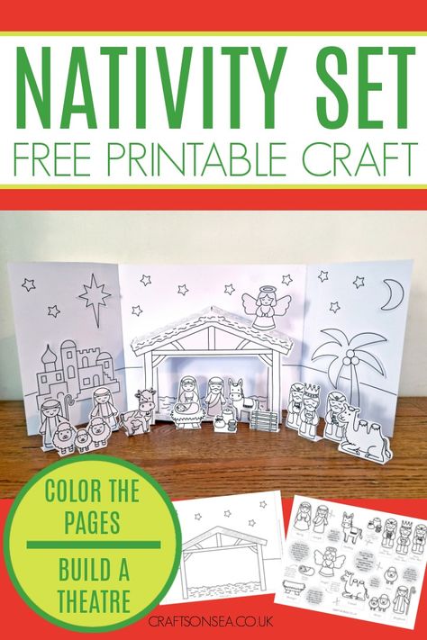 Grab this free printable nativity set and make a cute theatre set to play with. Just color, cut and stick to make this free nativity craft. Christmas Crafts For Kids Nativity, Nativity Set Diy Free Printable, Diy Nativity Set Craft Ideas, Manger Template Free Printable, Nativity Matching Game Free Printable, Nativity Scene Pictures Free Printable, Nativity Silhouette Free Printable, Activities For Christmas For Kids, Free Printable Nativity Scene