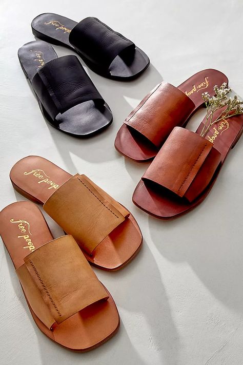 Verona Slide Sandals | Free People Brown Sandals Outfit, Flat Sandals Outfit, Sandals Outfit Summer, Free People Sandals, French Shoes, Slides Outfit, Sandals Strappy, Classy Shoes, Sandals Outfit