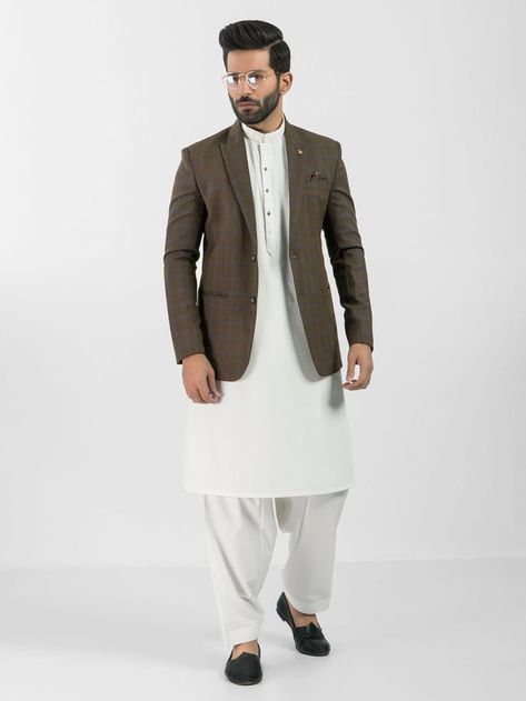 Blazer And Kurta For Men, Pathani Suit With Blazer, Pathani With Blazer, Kurta With Blazer For Men, Pant Design For Men, Coat Pant Design, Kurta Shirt For Men, Blazer Outfits For Men, Desi Outfit Ideas