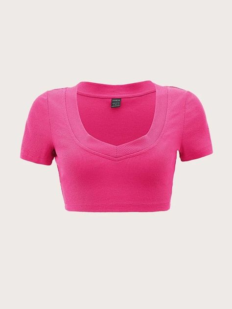 SHEIN EZwear Solid Crop Tee | SHEIN USA Png Clothes, Neck Crop Top, Clothes To Buy, Women T Shirts, Color Rosa, Crop Tee, My Name, Summer Women, Womens Tees