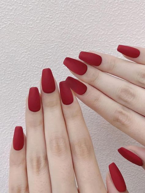 Red  Collar    Bare Nails Embellished   Nail,Hand & Foot Care Nail Whitening, Ballet Nails, Graduation Nails, Short Coffin, Korean Nails, Nail Art Set, Red Nail Designs, Burgundy Nails, Fake Nail