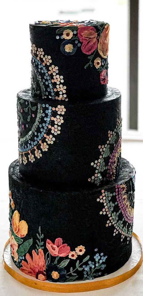 Lds Wedding Ideas, Sequin Wedding Cake, Sequin Cake, Types Of Wedding Cakes, Painted Wedding Cake, Artist Cake, Pretty Wedding Cakes, Black Wedding Cakes, Decorative Cakes